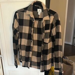 H&M Men's Black and Tan Checkered Shirt